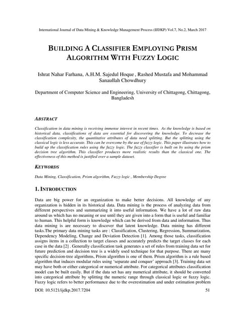 Building a Classifier Employing Prism Algorithm with Fuzzy Logic