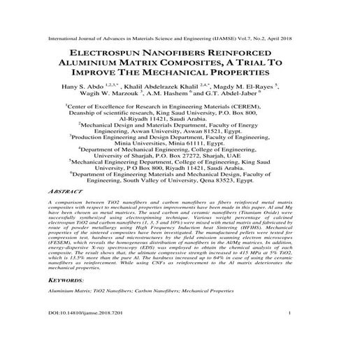 Electrospun Nanofibers Reinforced Aluminium Matrix Composites, A Trial to Imp...
