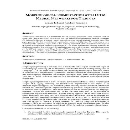 MORPHOLOGICAL SEGMENTATION WITH LSTM NEURAL NETWORKS FOR TIGRINYA