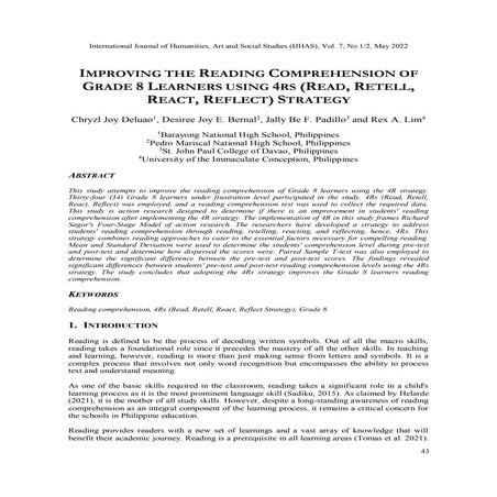 IMPROVING THE READING COMPREHENSION OF GRADE 8 LEARNERS USING 4RS (READ, RETE...