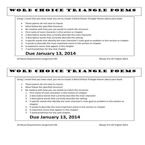 20 novel requirement assignment 9 Word Choice Triangle Poem