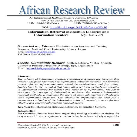 Information Retrieval Methods in Libraries and Information Centers