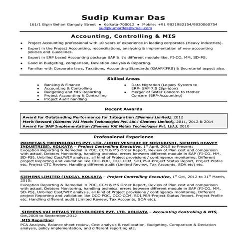 Sudip's CV-Accounting, Controlling & MIS 