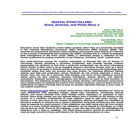 DIGITAL STORYTELLING: Kizoa, Animoto, and Photo Story