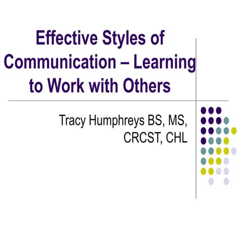 Effective Styles of Communication – Learning to Work