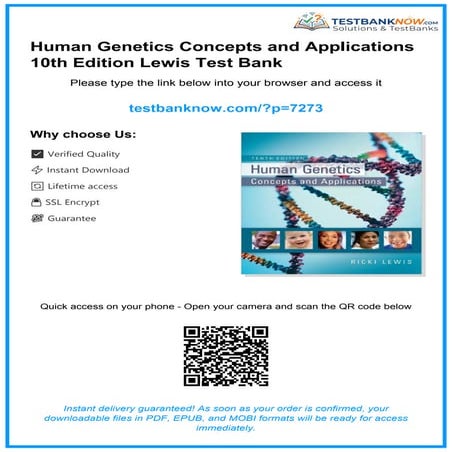 Human Genetics Concepts and Applications 12th Edition Lewis Test Bank | PDF