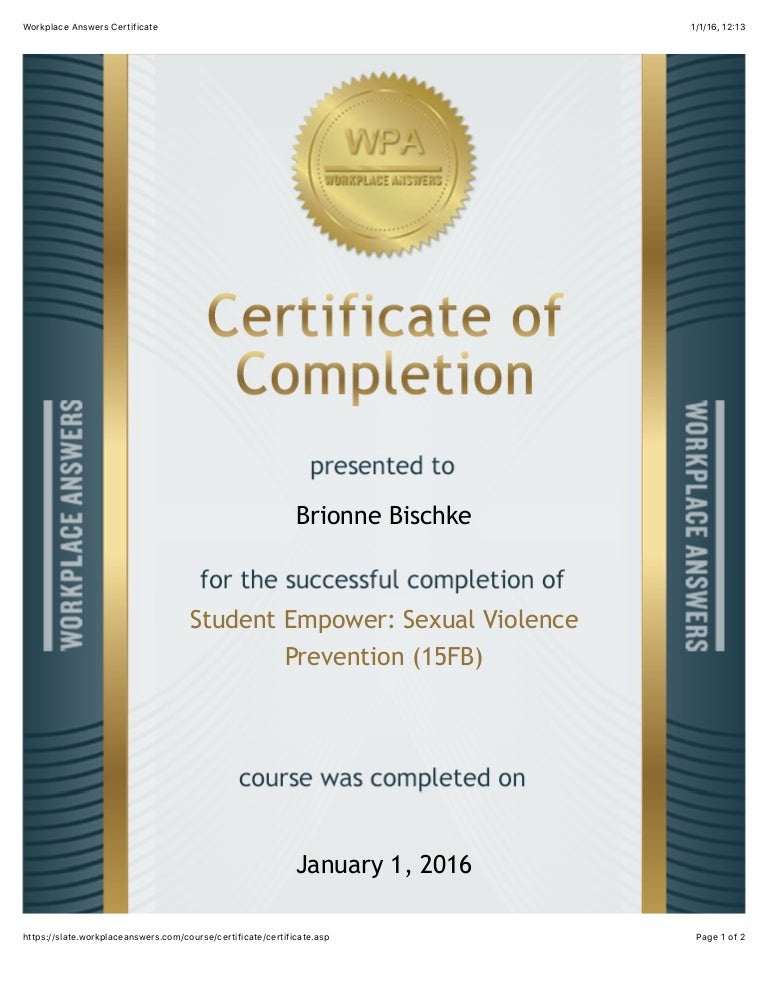 Workplace Answers Certificate 01-01-2016