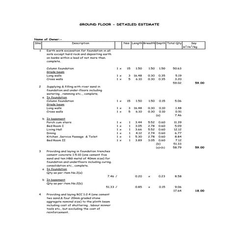 Bill of quantities for civil and electrical work for swimming pool | PDF