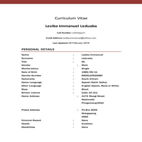Immanuel Leduaba cv Latest