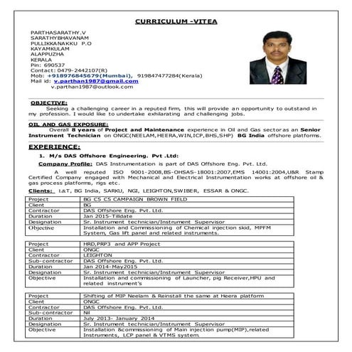 1 CV for Sr instrument technician in 8 years exp