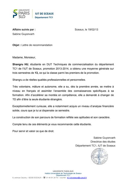 Lettre De Recommandation