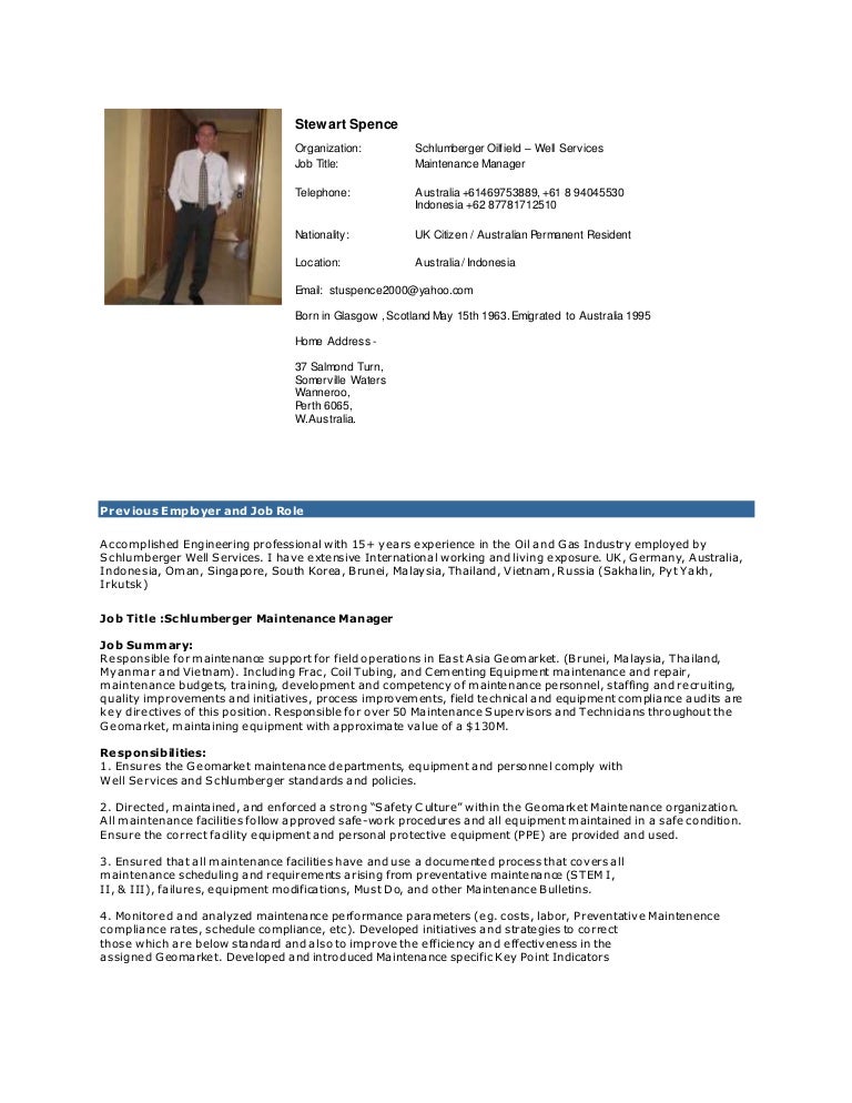 maintenance manager resumes