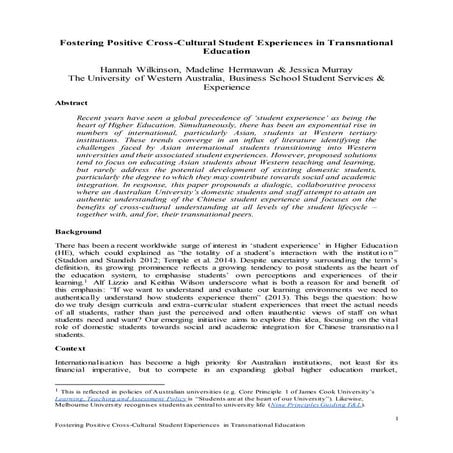 Fostering Positive Cross-Cultural Student Experiences in Transnational ...