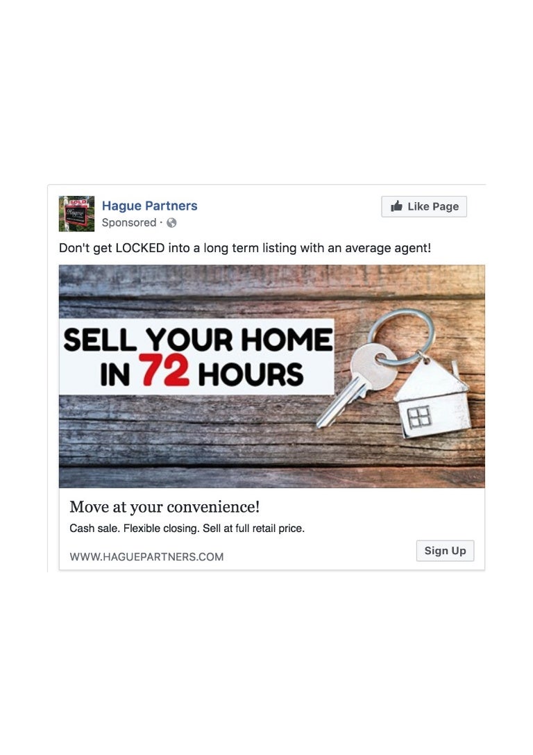 72 hour home sale on 72 Hour Home Selling Program Facebook Ad Sample