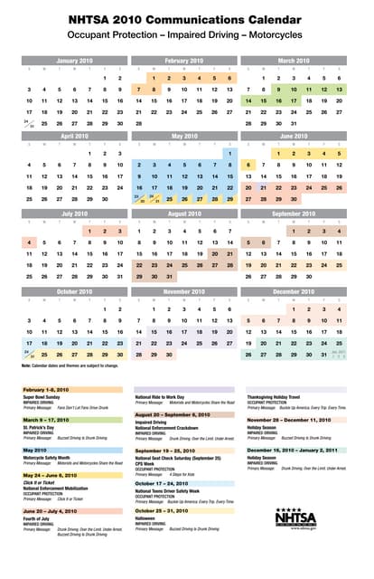 Official 2010 2011 calendar | PDF | National & Civic