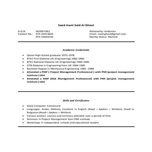 Saed Awni Saeed Al Ghoul - CV updated