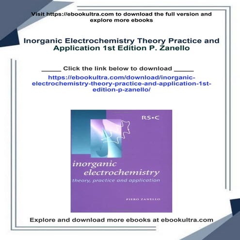 Inorganic Electrochemistry Theory Practice and Application 1st Edition P. Zan...