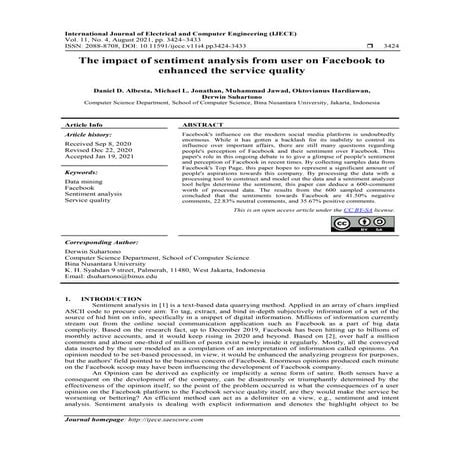 The impact of sentiment analysis from user on Facebook to enhanced the servic...