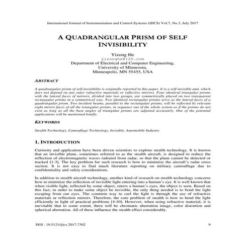 FURTHER RESEARCH ON THE QUADRANGULAR PRISM OF SELF-INVISIBILITY (II) | PDF