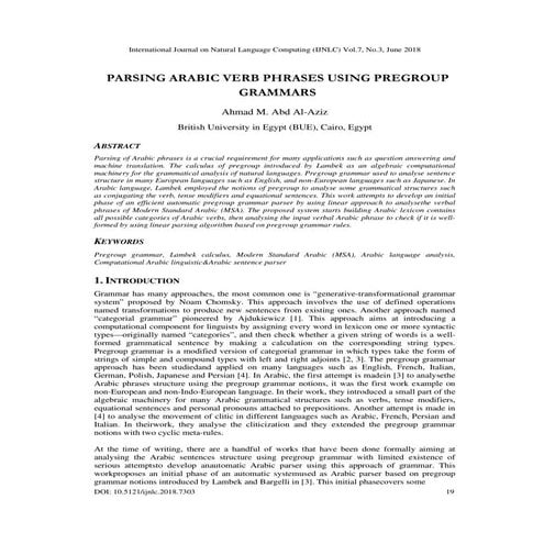 PARSING ARABIC VERB PHRASES USING PREGROUP GRAMMARS