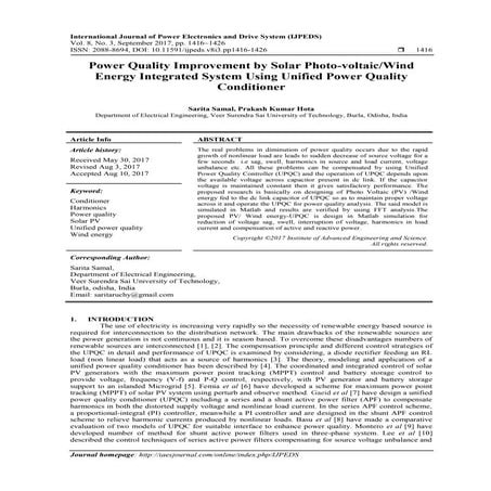 Power Quality Improvement by Solar Photo-voltaic / Wind Energy Integrated Sys...
