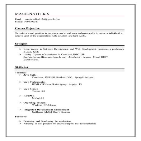 MANJUNATH KS 2 years Exp