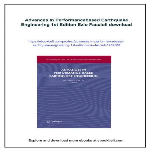 Advances In Performancebased Earthquake Engineering 1st Edition Ezio Faccioli