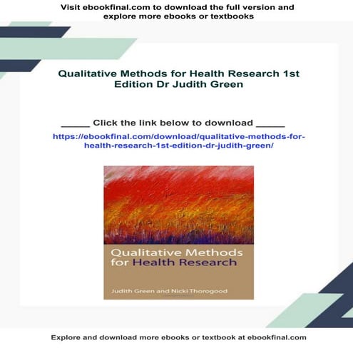 Qualitative Methods for Health Research 1st Edition Dr Judith Green | PDF