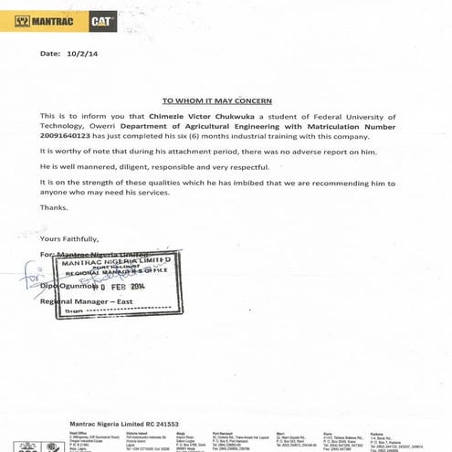 Mantrac recommendation letter | PDF