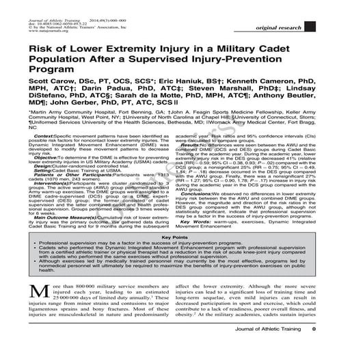 Risk of Lower Extremity Injury in a Military Cadet Poplulation After a ...