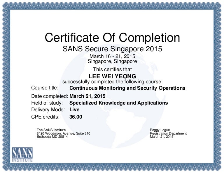 cerificate of completion