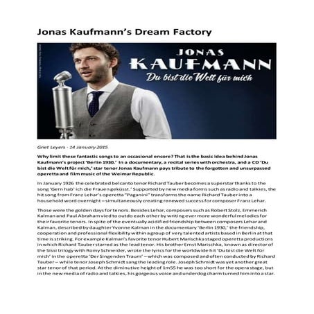 Jonas Kaufmann's Dream factory