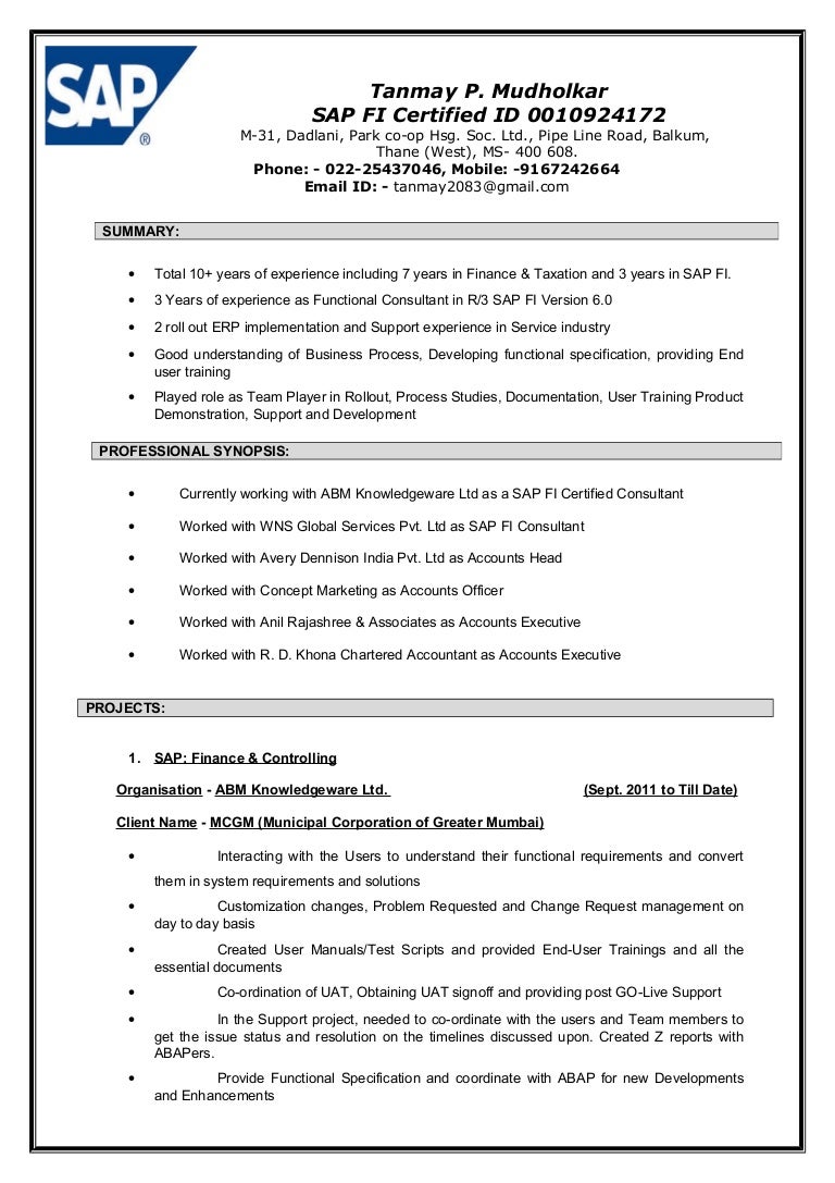 Sap Rollout Project Resume Sap Rollout Project Resume