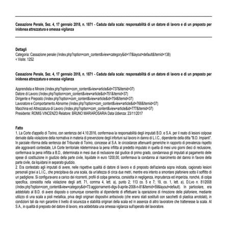 73   cassazione penale 1871   caduta dalla scala