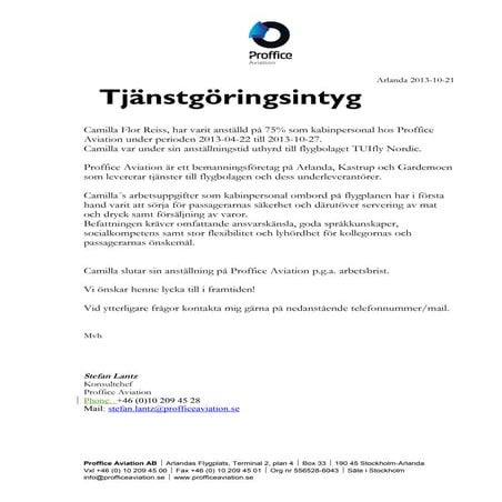 Arbeidsbekreftelse TUI | DOC