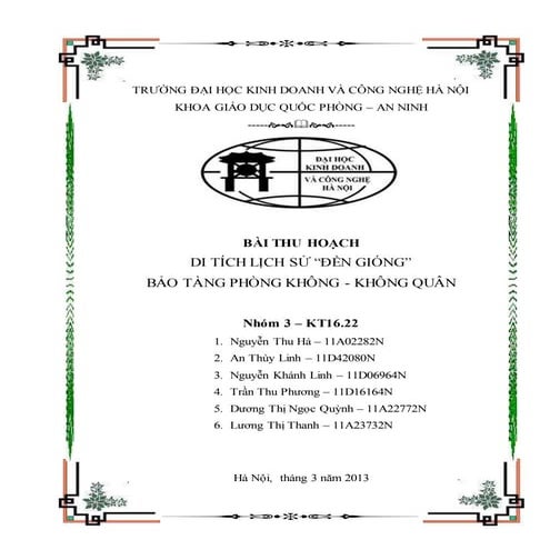 Đề tài: Bài thu hoạch di tích lịch sử “đền gióng” bảo tàng phòng không - khôn...