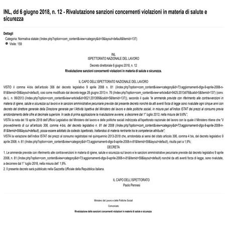 74   rivalutazione sanzioni concernenti violazioni in materia di salute e sic...