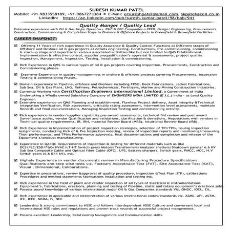 Lead Inspection Engineer CV