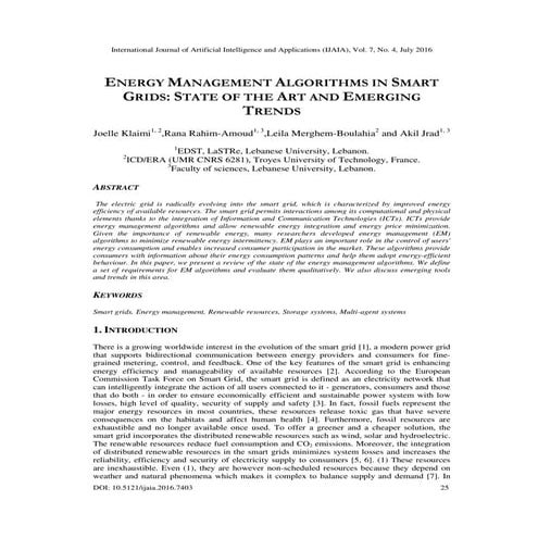 ENERGY MANAGEMENT ALGORITHMS IN SMART GRIDS: STATE OF THE ART AND EMERGING TR...