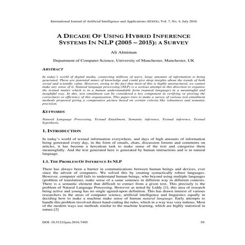 A DECADE OF USING HYBRID INFERENCE SYSTEMS IN NLP (2005 – 2015): A SURVEY
