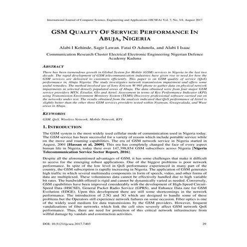 GSM Quality of Service Performance in Abuja, Nigeria