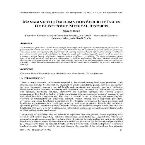 MANAGING THE INFORMATION SECURITY ISSUES OF ELECTRONIC MEDICAL RECORDS