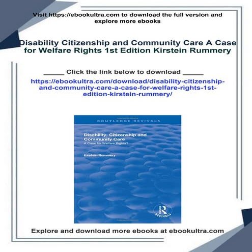 Disability Citizenship and Community Care A Case for Welfare Rights 1st Editi...