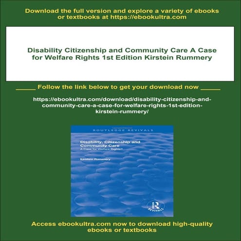 Disability Citizenship and Community Care A Case for Welfare Rights 1st Editi...