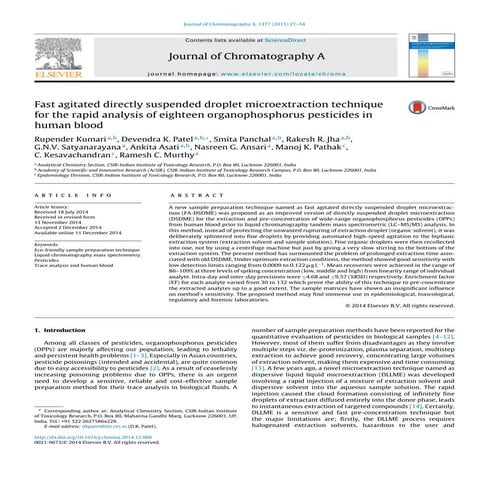 FA-DSDME for the analysis of 18 pesticides in human blood, JCA 2015