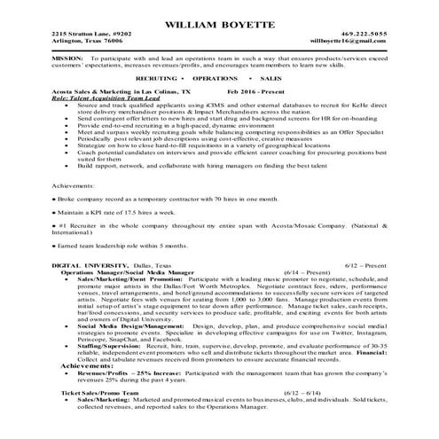 William Boyette Recruiter Resume