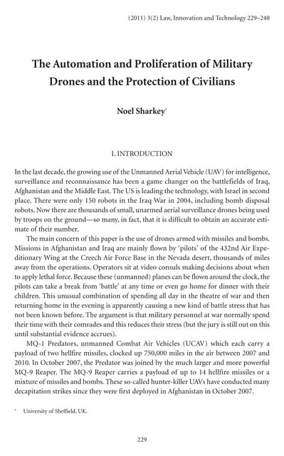 The Automation and Proliferation of Military Drones and the Protection of Civ...