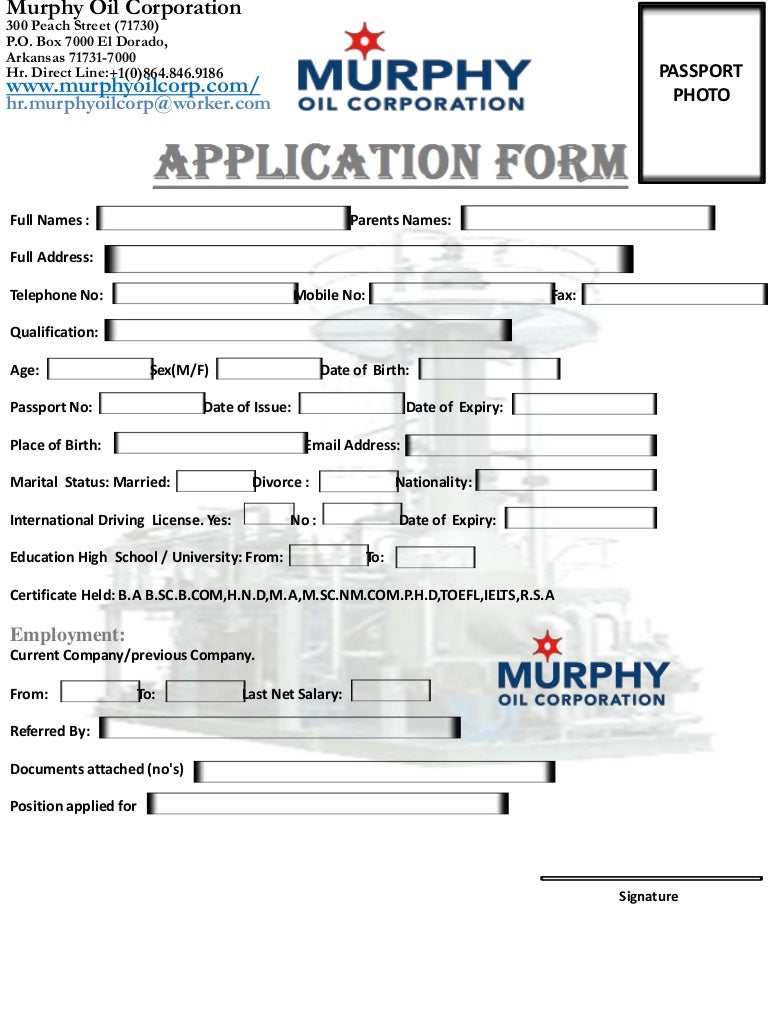 murphy oil corporation job application form usa company job application form