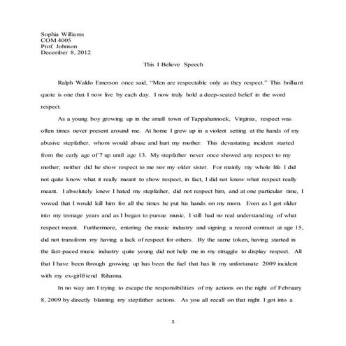 COM 4005 This I Believe Speech