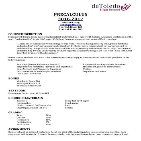 PreCalc 2016-2017 Syllabus | DOCX